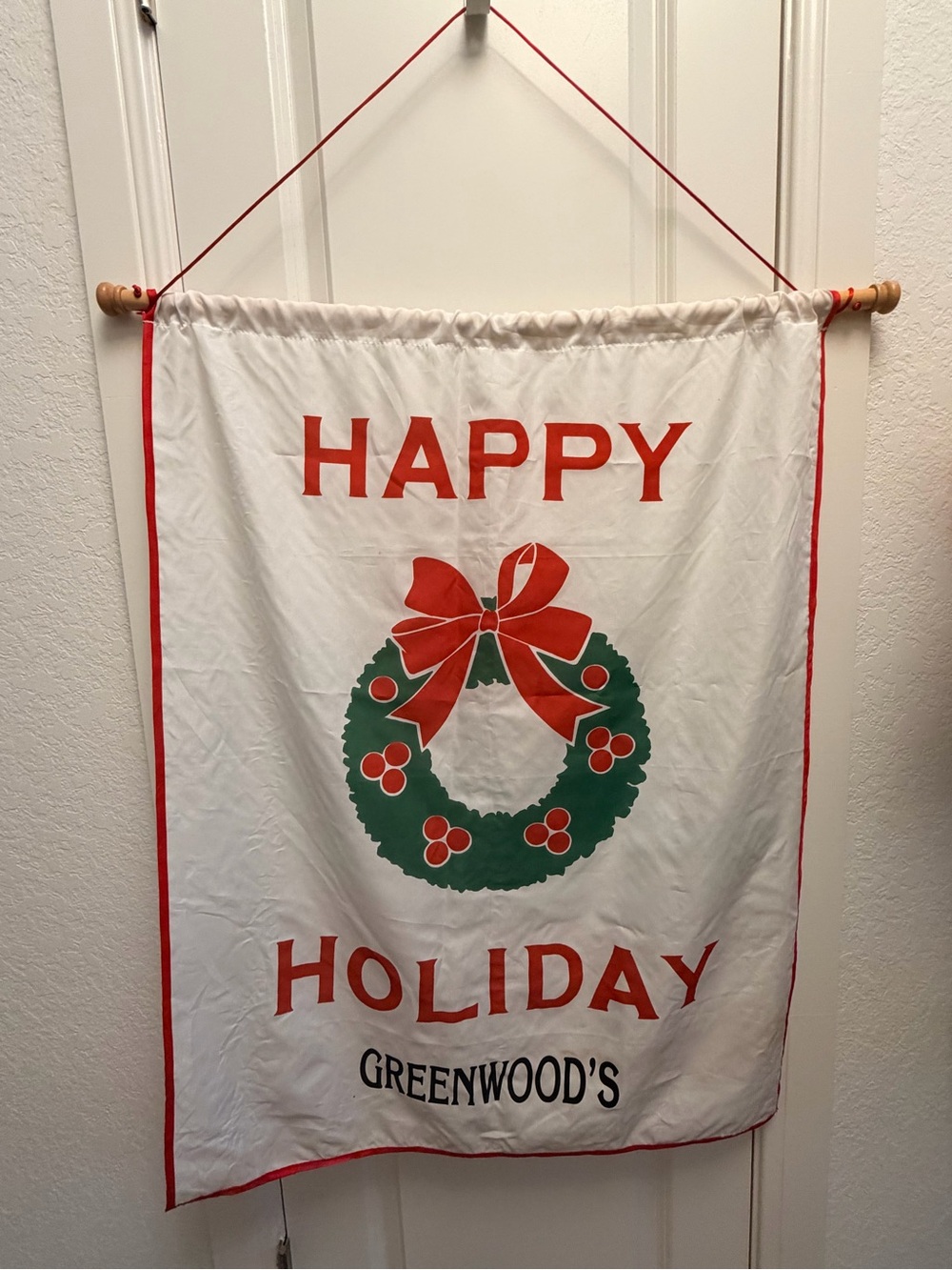 Happy Holiday Greenwood’s Wreath Banner - Red & Green